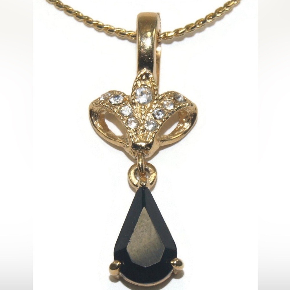 Black crystal Pear drop necklace enhancer pendant